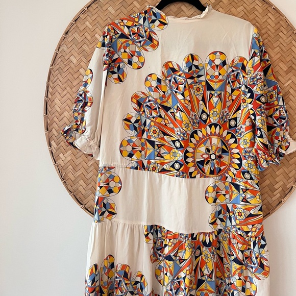 TORY BURCH ARABELLA BOHO BOHEMIAN PEASANT SILK DRESS SWEET TANGERINE EUC FLOWY - Picture 15 of 16